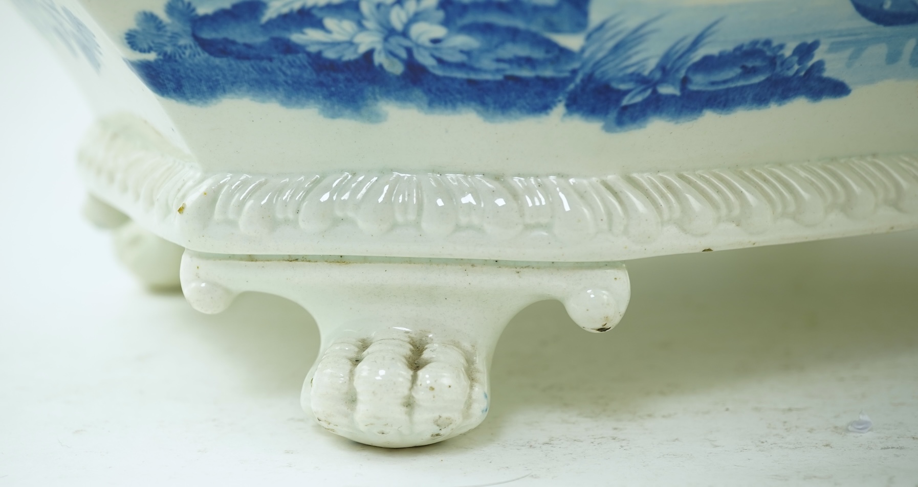 A large Staffordshire blue and white Chinese Marine pattern soup tureen, mid 19th century
